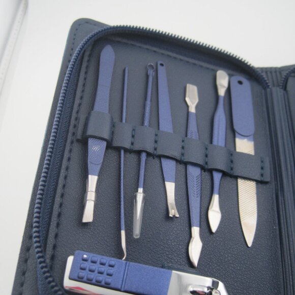 Manicure Pedicure Nail Clipper Set for Men Travel Size with Blue Leather Case - Picture 4 of 5